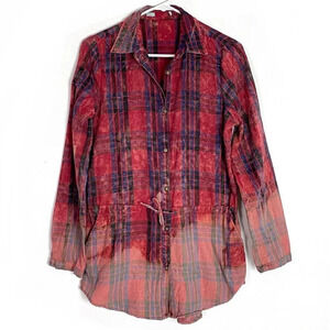 Handmade Light Weight Plaid Custom Tunic Button Down Shirt Red XS Womens Flannel